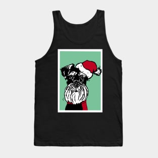 Miniature Schnauzer in Christmas Santa Hat and Red Woolly Scarf Linoprint Tank Top